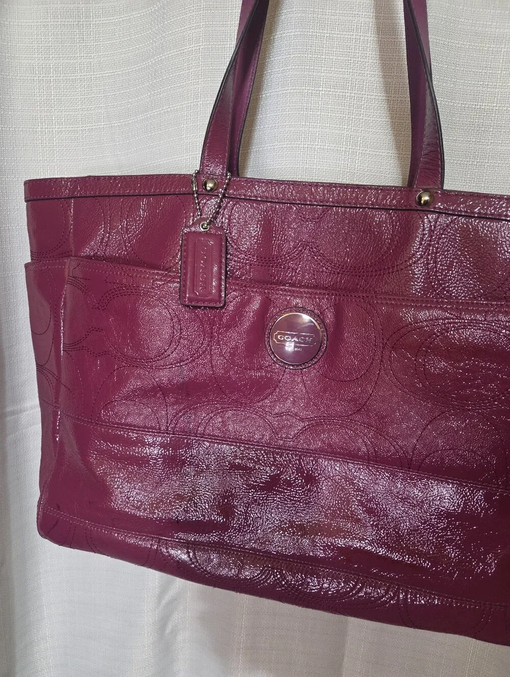 Coach F17940 Signature Fuchsia Baby Diaper Bag Tote Patent Leather